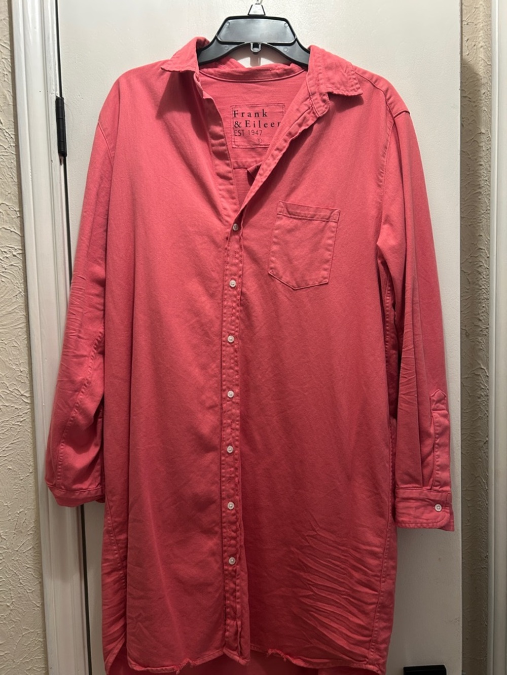 Frank & Eileen Coral-Pink Long-Sleeve Button-Down Dress